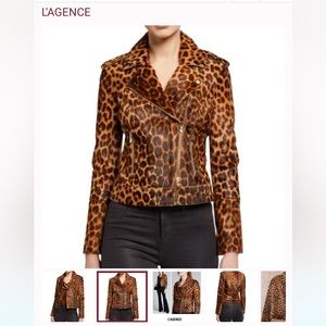 NWT / L'AGENCE Leopard-Print Real Goat Hair Biker Jacket. $1850